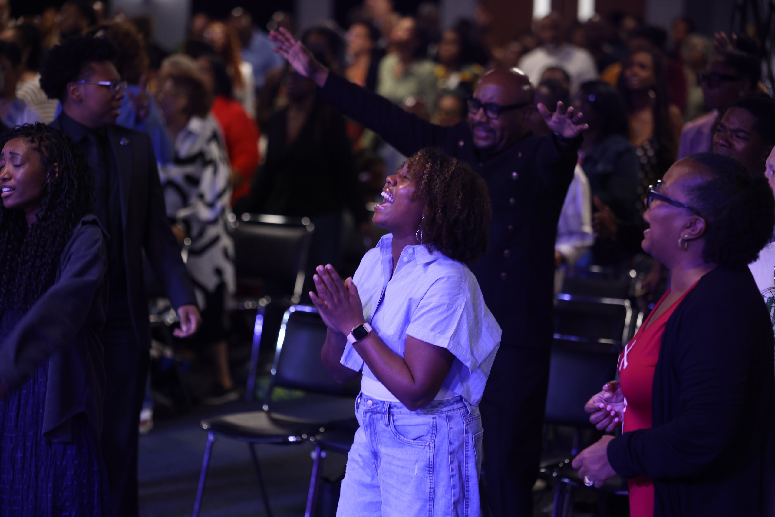 Embassy congregation in worship